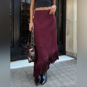 boho suede burgundy skirt with frills